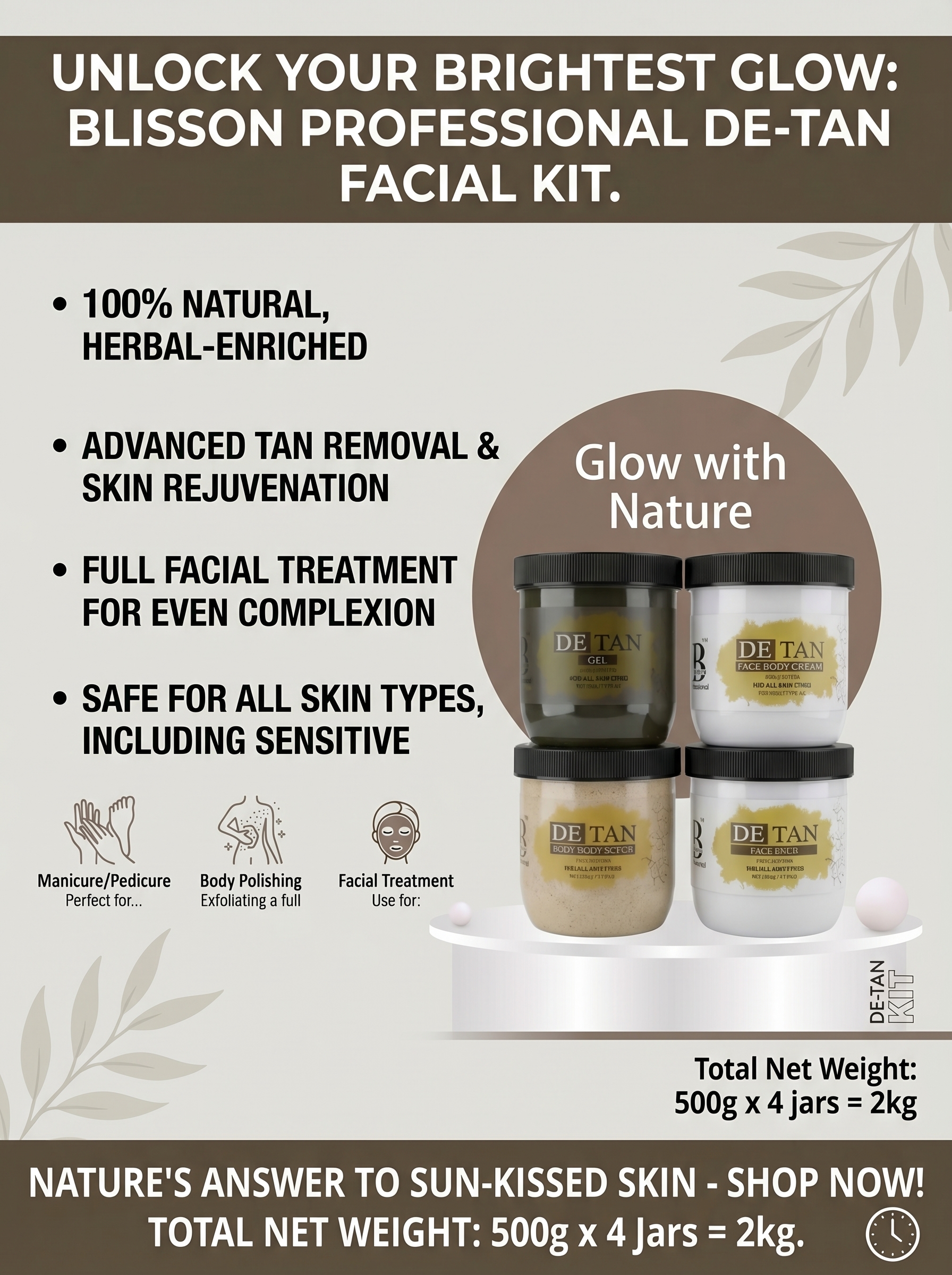 De-Tan Facial Kit – 4 Step Herbal Glow Therapy